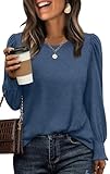 XIEERDUO Long Sleeve Tops Women Sweatshirt for Women Crew Neck Ladies Blouses Fall Outfits Puff Sleeve Tunic Tops Size 14-16 Navy blue