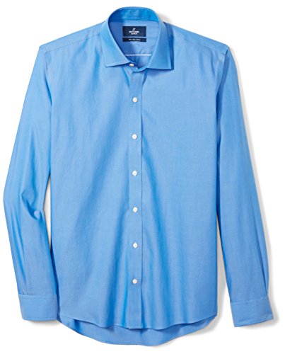 Amazon Brand - Buttoned Down Men's Slim-Fit Spread Collar Pinpoint Non-Iron Dress Shirt, French Blue, 17