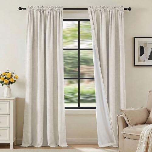 H.VERSAILTEX Linen Look 100% Blackout Curtains 84 Inches Long for