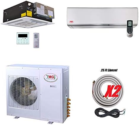 YMGI Dual Zone Ductless Mini Split Air Conditioner 36000 BTU 3 Ton 21 SEER Ductless Mini Split Air Conditioner Multi Zone 18000+18000 Wall Mount and Ceiling Cassette