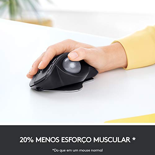Mouse sem fio Logitech Trackball MX Ergo com Ajuste de Ângulo, Conexão USB Unifying ou Bluetooth com Easy-Switch para até 3 dispositivos e Bateria Recarregável glide