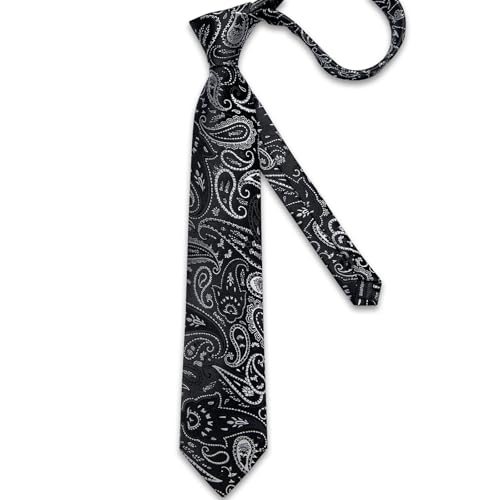 Image of DiBanGu Mens Paisley Tie Set Silk Woven Jacquard Necktie and Pocket Square Cufflinks Gift Set for Wedding Bussiness
