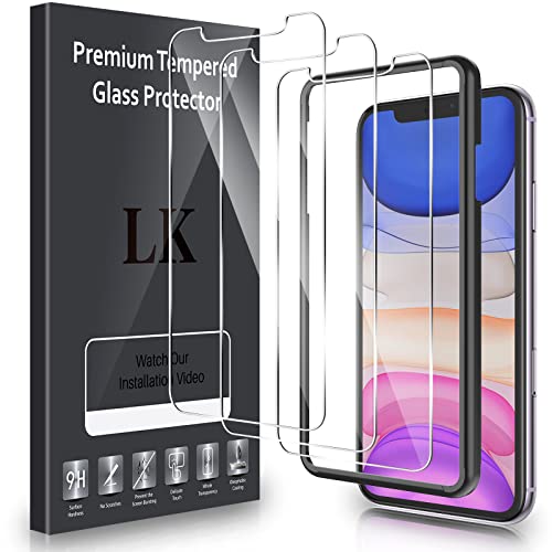 LK 3 Unidades Protector de Pantalla para iPhone 11 / iPhone XR Cristal Templado, 9H Dureza,...