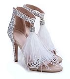 Verschluss: Reißverschluss Hinyyrin Peep Toe High Heels Sandalen mit Strass und Quaste, Damenschuhe Sandalen, Hochzeitsschuhe Damen, Prom High Heels, Size 42