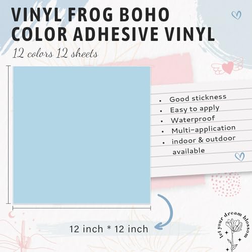 VINYL FROG Pastel Adhesive Vinyl Bundle - 12 Sheets 12"x12" Matte Boho Craft Vinyl 12 Assorted Colors Vinyl Packs for Most Kinds of Cutting Machines, Car Decal, Decor Sticker