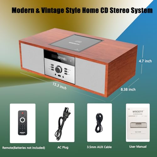 Image of Vintage Style Home CD Player with Bluetooth, FM Radio, USB Port for MP3 Playback, Aux-in, Earphone Port, 30W Nostalgic Wood Home HiFi Stereo System