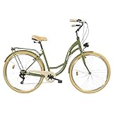 Fahrrad 26 Zoll - Bequemes Cityrad für Damen und Herren - mit 7-Gang Shimano Schaltung - Komfortabler Tiefeinsteiger für Stadt und Pendler - Dallas City - Khaki, Creme