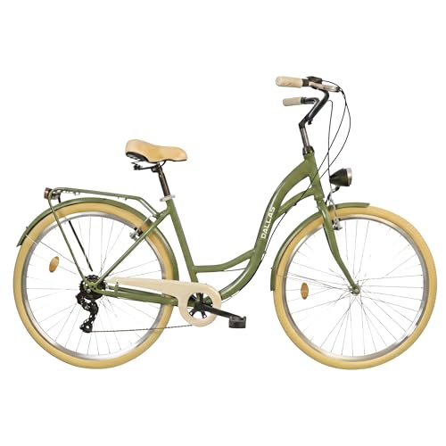 Fahrrad 26 Zoll - Bequemes Cityrad für Damen und Herren - mit 7-Gang Shimano Schaltung - Komfortabler Tiefeinsteiger für Stadt und Pendler - Dallas City - Khaki, Creme