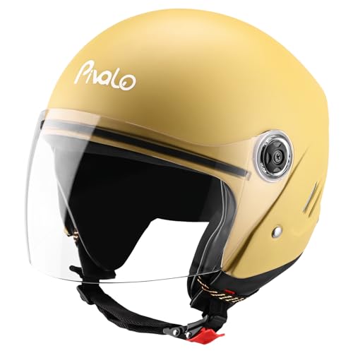 Pivalo X-Pearl 580MM Half Face Helmet with Outer Clear Visor Matt Finish Scratch Resistant Open-Face for Bike Scooty Riding Men and Women (Pack of 1, Matt Khaki)