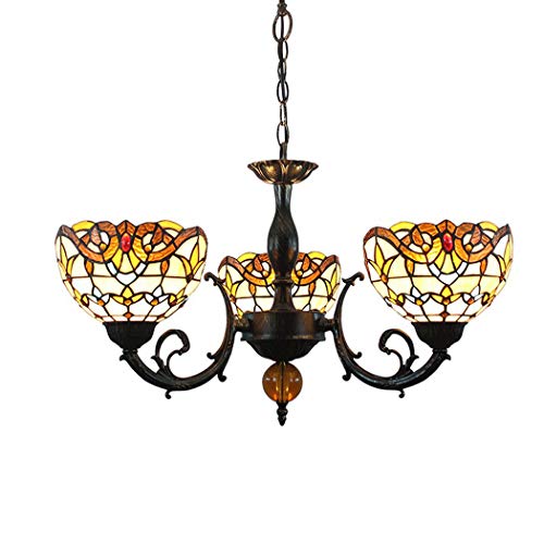 Lustre Tiffany style baroque à 3 lampes en verre vintage pour salon