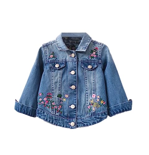 BBBai Autumn Girls Denim Jackets Coats Embroidered Flowers Lapel Cowboy Coat for Baby Girls Floral Jeans Outwear 2-8T Blue 8