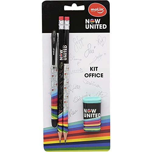 Kit Escolar, Molin, Now United, Caneta, Lápis, Borracha e Apontador, Multicor, 30815