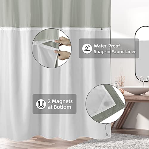 Eachope Thick Linen Fabric Shower Curtain With Snap-In Fabric Liner Set, Heavy Duty Hotel Luxury Decor Shower Curtains For Bathroom And Bathtubs, Waterproof & Washable, 72 X 72 Inches, Gray #TOP2