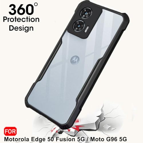 Image of TheGiftKart Shockproof Crystal Clear Back Cover Case for Motorola Moto Edge 50 Fusion /Moto G96 5G | 360 Degree Protection | Protective Design | Transparent Back Case Cover (PC & TPU, Black Bumper)