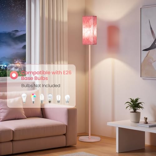 Image of Floor Lamp, Pole Lamp with Foot Switch, Modern Standing Lamp Shade, Minimalist Freestanding Lamp (Bulb Not Included), for Living Room, Bedroom Office ETL Listed, Sakura Pink PCP07LD05