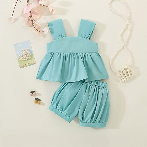 BILIKEYU Baby Toddler Girls Summer Clothes Bowknot Sleeveless Ruffle Tank Tops and Elastic Waist Baggy Leg3
