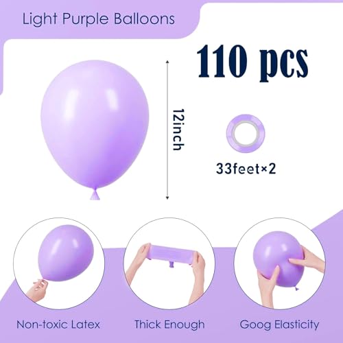 Image of Voircoloria 110pcs Pastel Purple Balloons 12inch Light Purple Latex Party Balloons for Graduation, Easter, Wedding, Birthday, Bridal Shower, Rainbow Party, Baby Shower, Anniversary Party Decorations