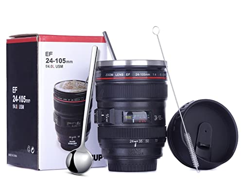 POXIWIN Camera Lens Coffee Mugs,Stainless Steel Camera Lens Cups,Unique Gift Idea for Photographers,Novelty Coffee Mugs for Home Supplies,Men,Women