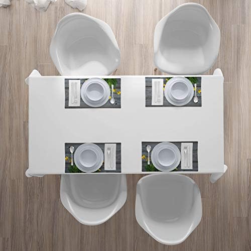 ABAKUHAUS Yellow Flower Place Mats Set of 4, Daffodil Bouquet, Washable Fabric Placemats for Dining Room Kitchen Table Decor, Yellow Grey