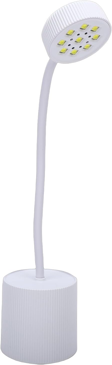 Jectse LED Nail Lamp 9 Beads with 45s/90s Timer,Rechargeable Battery,Adjustable Gooseneck,Type-C Fast Charging, Desktop Design for Home, Travel, Nail Stations (White)