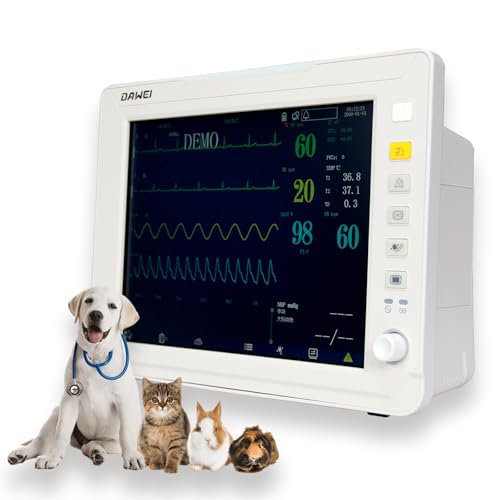 DAWEIanimed 12.1\" Veterinary Vital Signs Monitor for Pets, Animal ECG, SpO2, Blood Pressure, Respiration & Temperature Monitoring for Dog, Cat and Small Animals