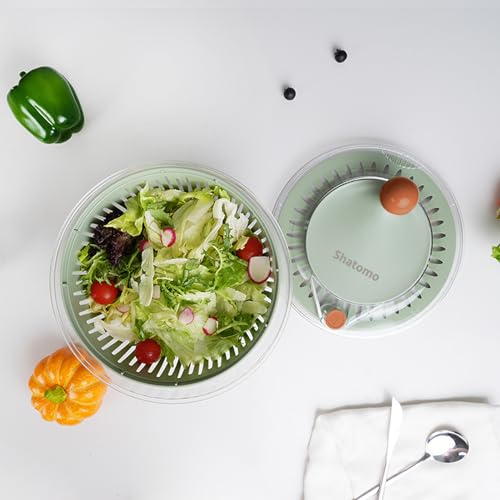 Shatomo Salad Spinner, Large 5L Easy to Use Lettuce Spinner, Fruit and Vegetable Spinner with Non-Slip Base, Drain and Stop Button by Shatomo - Image 2