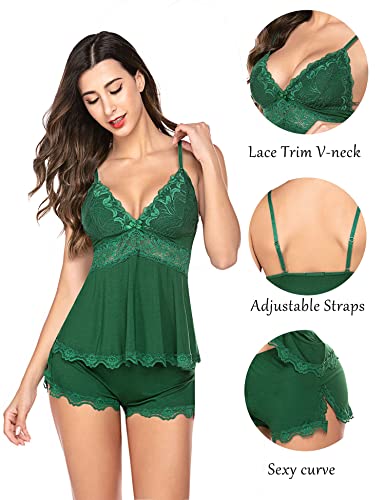 Avidlove Womens Modal Pajamas Set Chemise Sleepwear Lace Nightwear Soft Pj Lounge Sets Dark Green L #TOP1