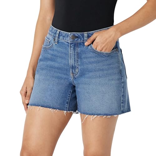 Amazon Essentials Short en Denim à Taille Mi-haute, Faible Élasticité, Coupe Standard Femme, Bleu Moyen Vintage, 46