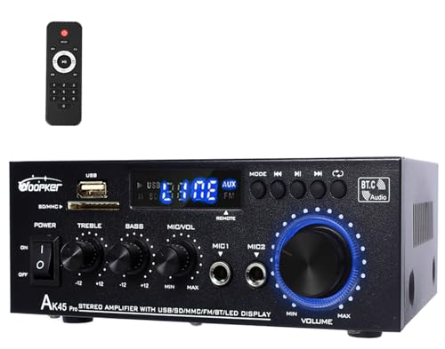 AK45 Pro HiFi-Verstärker Stereo Amplifier 2 Kanal Bluetooth 5.0 Power Amplifier 50W X 2 Digital Power Amplifier Hifi Stereo Verstärker Endstufe mit USB, SD, RCA für Zuhause oder Auto