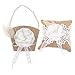 ABOOFAN Hochzeit Ringkissen Jute Spitze Blumenmädchen Korb Hochzeit Ringhalter Romantische Ehering Kissen mit Schleife Ring Träger für Eheringe Hochzeit Valentinstag Party Zubehör