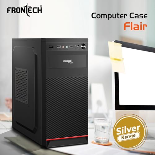 Image of FRONTECH Flair Silver Series Cabinet /Computer Case with HD Audio | ATX /Mini ATX Compatible | 2 Front USB - 2.0 | Ideal for Home /Office /Gaming (FT-4278, Black)