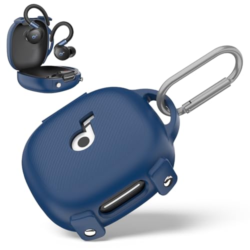 Image of for[Newest Secure Lock] Soundcore Sport X20 Case Cover, Soft Silicone Protective Scratch Resistant Logo Visible Design Cover for Soundcore Sport X20 by Anker Charging Case with Carabiner-Blue