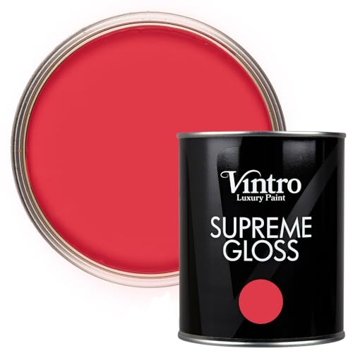 Vintro Paint | Gloss Paint | for Walls | Wood | Trim | Gloss Furniture Paint | Interior & Exterior Use. 1 Litre (Red - Poppy)