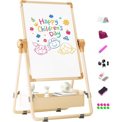 ホワイトボード こども アートイーゼル ホワイトボード&黒板 Cutdred 子供用 折りたたみ式 イーゼル 高さ調節可能 大容量収納バスケット付き 知育玩具 家庭用 幼稚園 絵画 学習 作業に最適 (Dタイプ プレートサイズ58×63cm昇降高さ127~