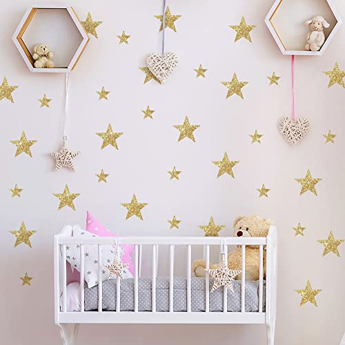 Buiory 63 Pcs Removable Diy Gold Glitter Stars Wall Decals Vinyl Sparkle Star Wall Sticker Peel And Stick Art Decor Murals For Children Baby Room Girls Bedroom Nursery Weeding Teens Playroom Classroom Door (Star) #TOP3
