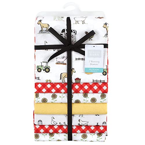 Image of Little Treasure Hudson Baby Cotton Poly Flannel Receiving Blankets Multipack, Red Girl Farm, 30x30 inches