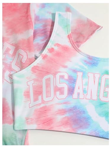Milumia Conjunto de biquíni tie dye feminino de 3 peças com saída de malha, Multicor, 12 Anos