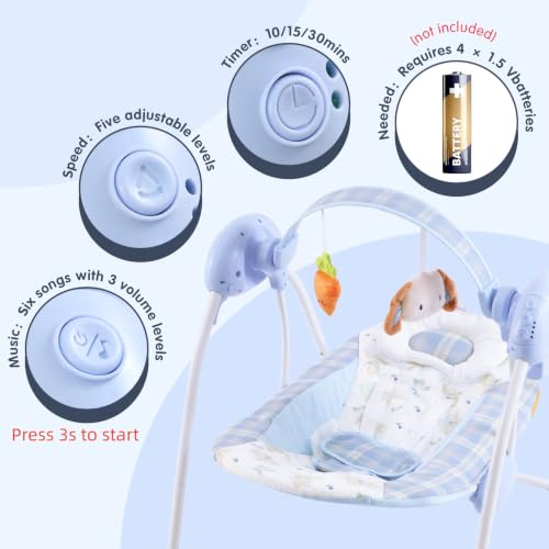 Image of Portable Baby Swing for Infants, Compact & Foldable Infant Swing with 5-Speed Swing,Music, Timer, Cushioned Seat, Battery Operated, 0-9 Months 6-20 lbs,SG2401