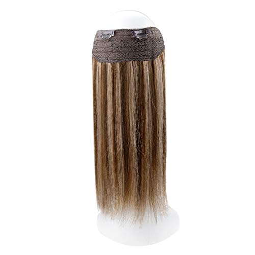 12 Inch Halo Hair Extensions Human Hair Short Hair Extensions Brown Highlights Blonde Hair Halo Extensions 70g Hidden Wire Crown Hair Extensions Halo Hair