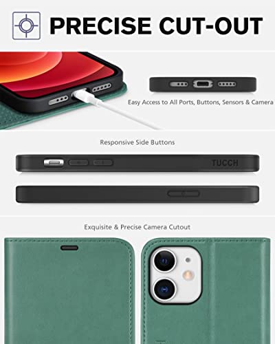 Tucch Case For Iphone 12 Pro/Iphone 12, Flip Wallet Pu Leather Magnetic Cover With Rfid Blocking Card Slot Stand [Shockproof Tpu Interior Case] Compatible With Iphone 12 Pro/12 6.1-Inch, Myrtle Green #TOP7