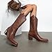 DREAM PAIRS Cowboy Boots for Women Cowgirl Western Boots Fashion Embroidery Stitched Chunky Heel Mid Calf Boots,Size 7,Brown-Pu,DWUMMB2504