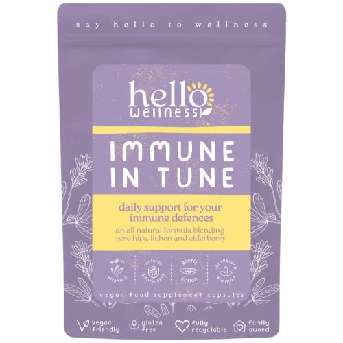 Hello Wellness Immune in Tune: Daily Immune Support Capsules, Herbal Defense, Nutritional Supplement, & Immunity Booster; Contains Vitamin C; All-Natural Formula; Vegan Capsule; 60x400mg