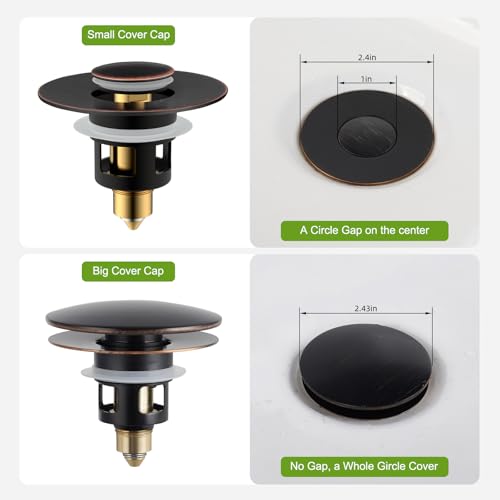 Image of Universal Bathroom Sink Drain Stopper Strainer, 2PCS, Oil Rubbed Bronze | 2 in 1 Pop Up Sink Stopper for 1.1''~2.36'' Sink Basin Hole, Hair Catcher with Removable Stainless Steel Filter Basket