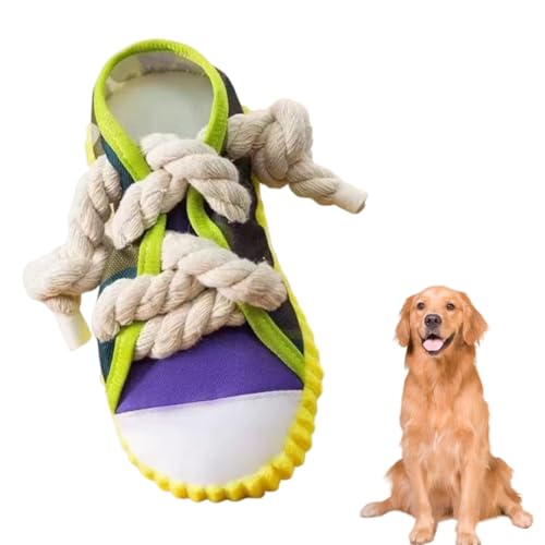 WUYJI Giochi da masticare per cani 1 Giocattolo per cani, Morbido giocattolo da masticare con cigolio per cani di piccola taglia, a forma di scarpa, con finiture in tela gialla