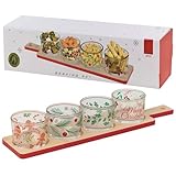 URBN-CHEF 5 Pcs Decorative Christmas Serving Set Bamboo Tray Festive Glass Serving Bowl Perfect Holiday Dining Table Decoration Gift Red & Clear