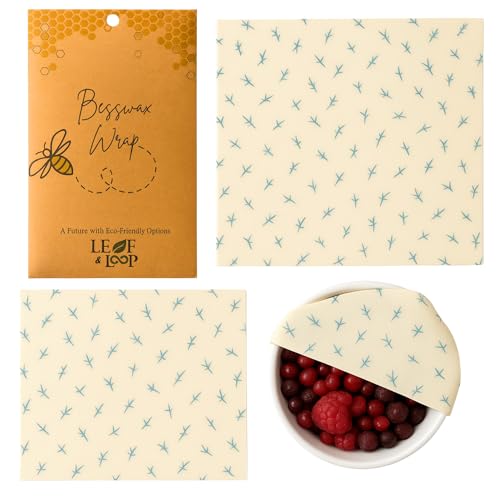 Leaf & Loop Beeswax Food Wraps Extra-Large Sizes (35.5×33 cm) Reusable Cling Film Alternative Organic Cotton Plastic-Free Kitchen Starter Set (3 Pack)