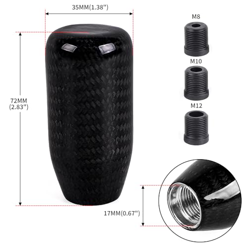 muge racing Carbon Fiber Shift Knob Long Modified Carbon Fiber Stand Head Gear Shift Knobs for Most Automobile with 3 Adapters (Carbon Fibers-Long, Black)
