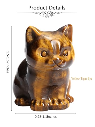 Image of JSDDE Tiger Eye Crystal Cat Figurine for Cat Lovers Cute Gemstone Cat Ornaments Healing Crystals Cat Statue Gifts