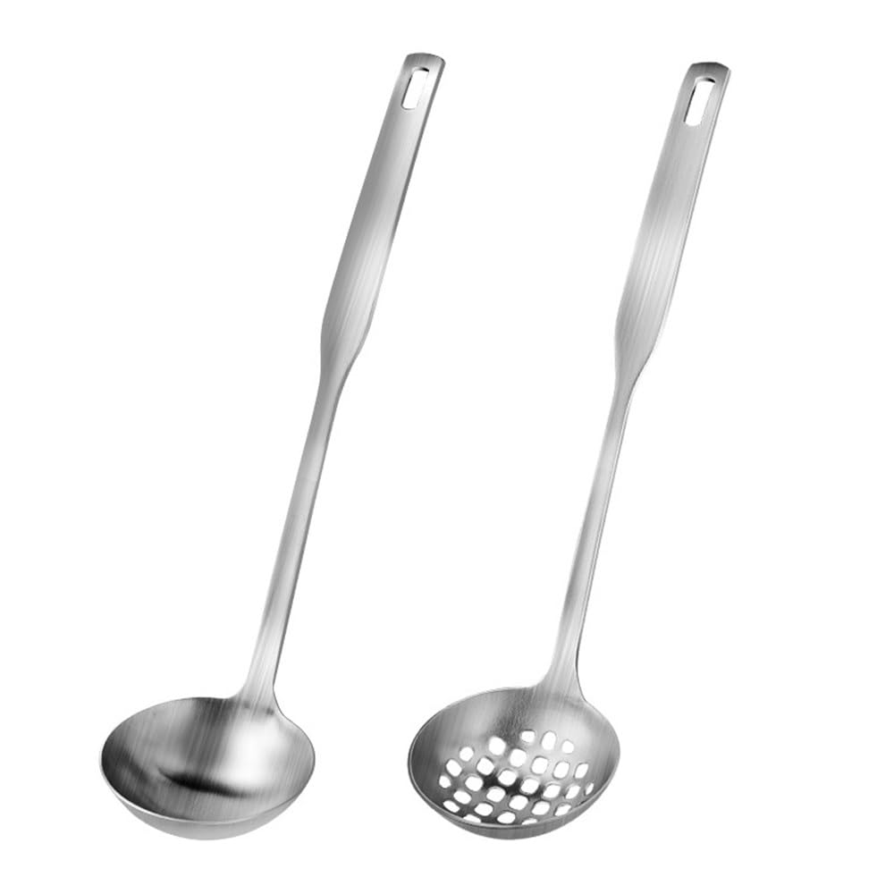 Suppenkellen und Schaumlöffel Fondue undichter Löffel Suppenkelle Set Küchenlöffel-Set (Farbe: Silber, Größe: 26,6 x 6,6 cm)