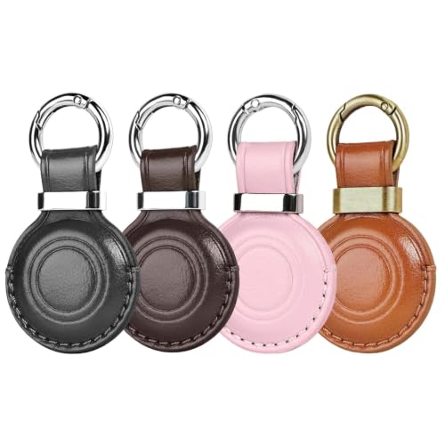 MOLOVA Leather Holder Keychain for AirTag 2nd Gen (2026) & 1st Gen, Compact Design with Air tag Case, Secure Protective Cover with Ring Car Keys Chain Fob Accessories, Black/Vintage Color/Pink/Brown